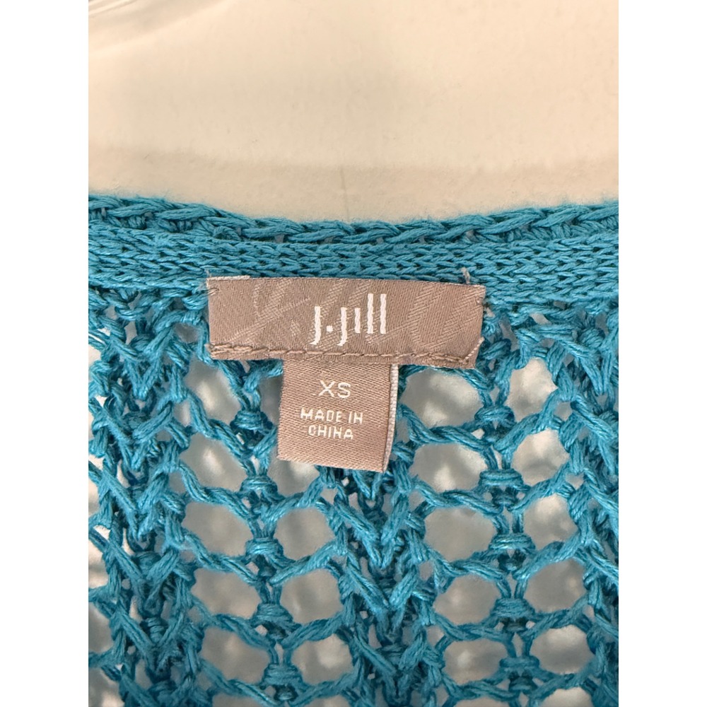 J. Jill Shirt Blue Crochet Knit Long Sleeve Beach Resort Vacation Basic XS - Picture 2 of 11